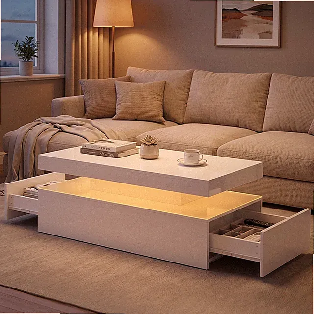 HOMCOM Couchtisch Hochglanz Wohnzimmertisch mit Dimmbar RGB LED-Beleuchtung