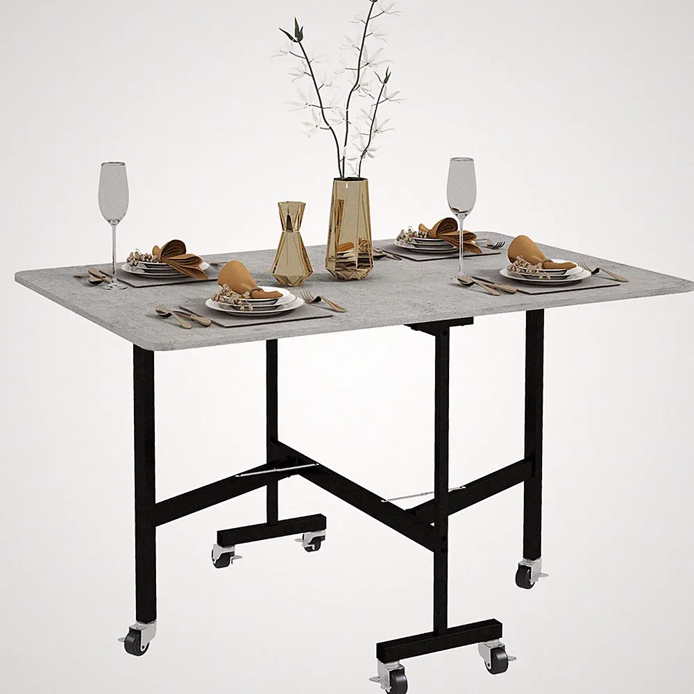 HOMCOM Drop Leaf Tisch mit Rollen klappbarer Esstisch für kleine Räume, grau