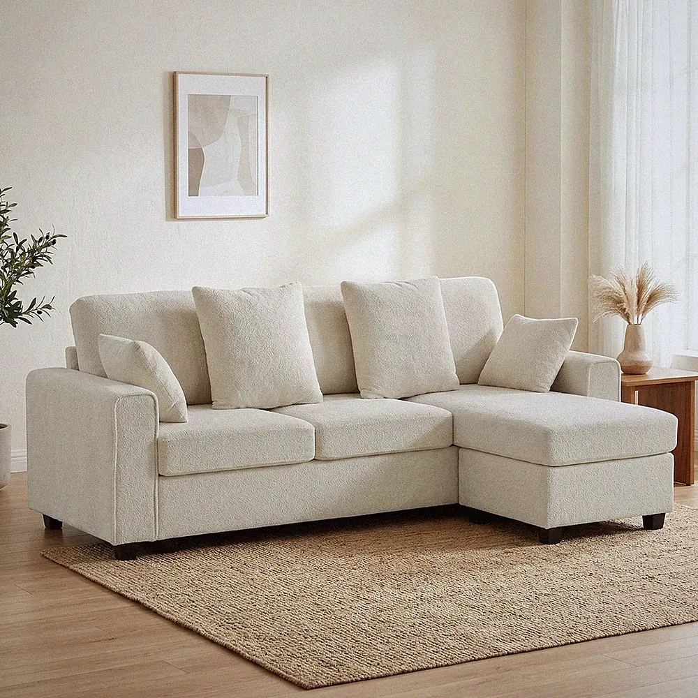 HOMCOM Ecksofa 235,5cm L-Form Sofa 3-Sitzer mit umkehrbarer Chaiselongue, Beige