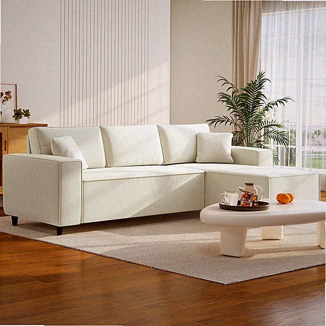 HOMCOM Ecksofa 3-Sitzer Sofa in L-Form Eckcouch mit Chaiselongue Cremeweiß
