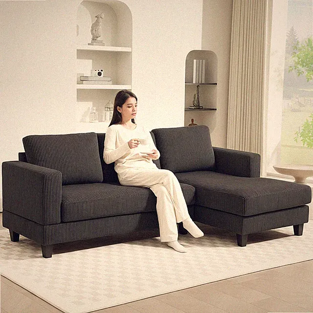 HOMCOM Ecksofa Couch mit Chaiselongue Sofa L Form mit Cord-Optik Dunkelgrau
