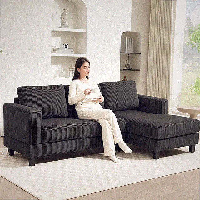 HOMCOM Ecksofa Couch mit Chaiselongue Sofa L Form mit Cord-Optik Dunkelgrau