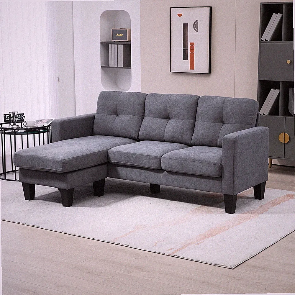 HOMCOM Ecksofa Couch mit Umkehrbar Chaiselongue Sofa L Form mit Leinenoptik