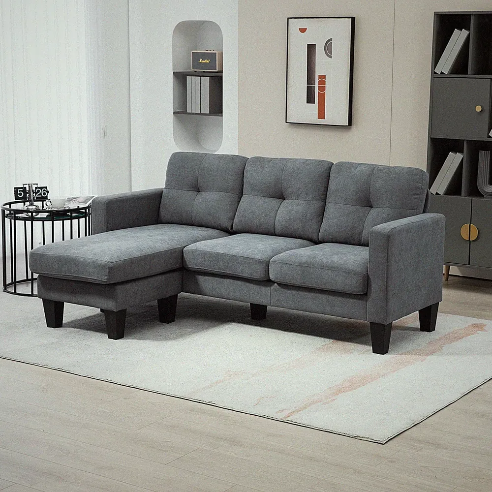 HOMCOM Ecksofa Couch mit Umkehrbar Chaiselongue Sofa L Form mit Leinenoptik