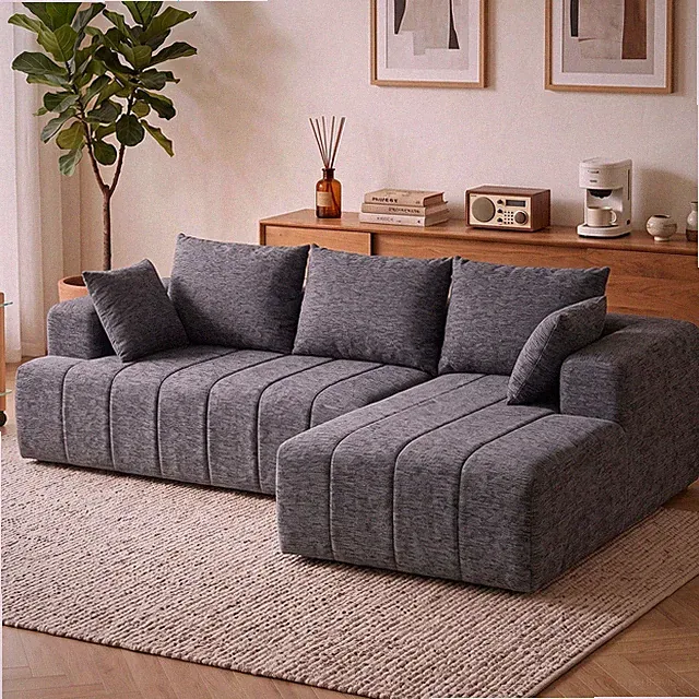 HOMCOM Ecksofa L-Form 256cm Boneless Sofa mit Schlaffunktion Chenille-Optik Grau