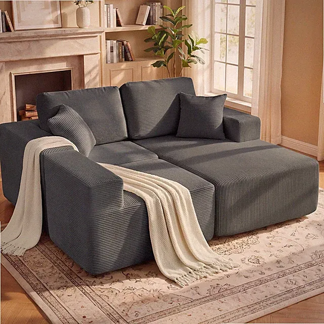 HOMCOM Ecksofa mit Schlaffunktion, L-Form 267 cm Schlafsofa mit Wurfkissen