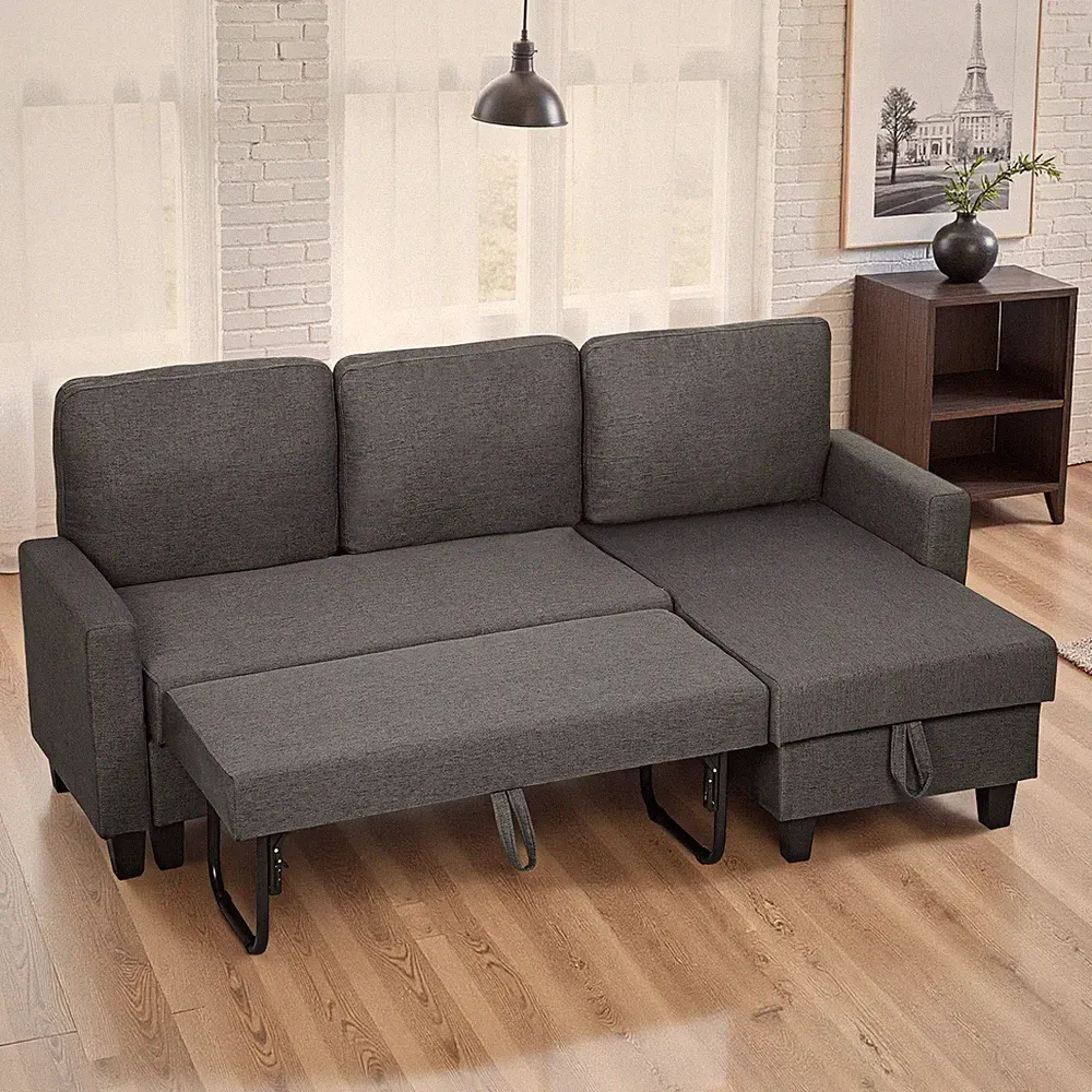 HOMCOM Ecksofa mit Schlaffunktion L-Form 3-Sitzer Sofa und Bettkasten