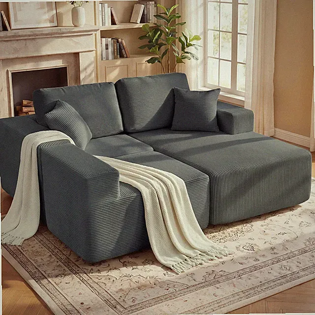 HOMCOM Ecksofa mit Schlaffunktion, L-Form Schlafsofa, Wurfkissen Refurbished