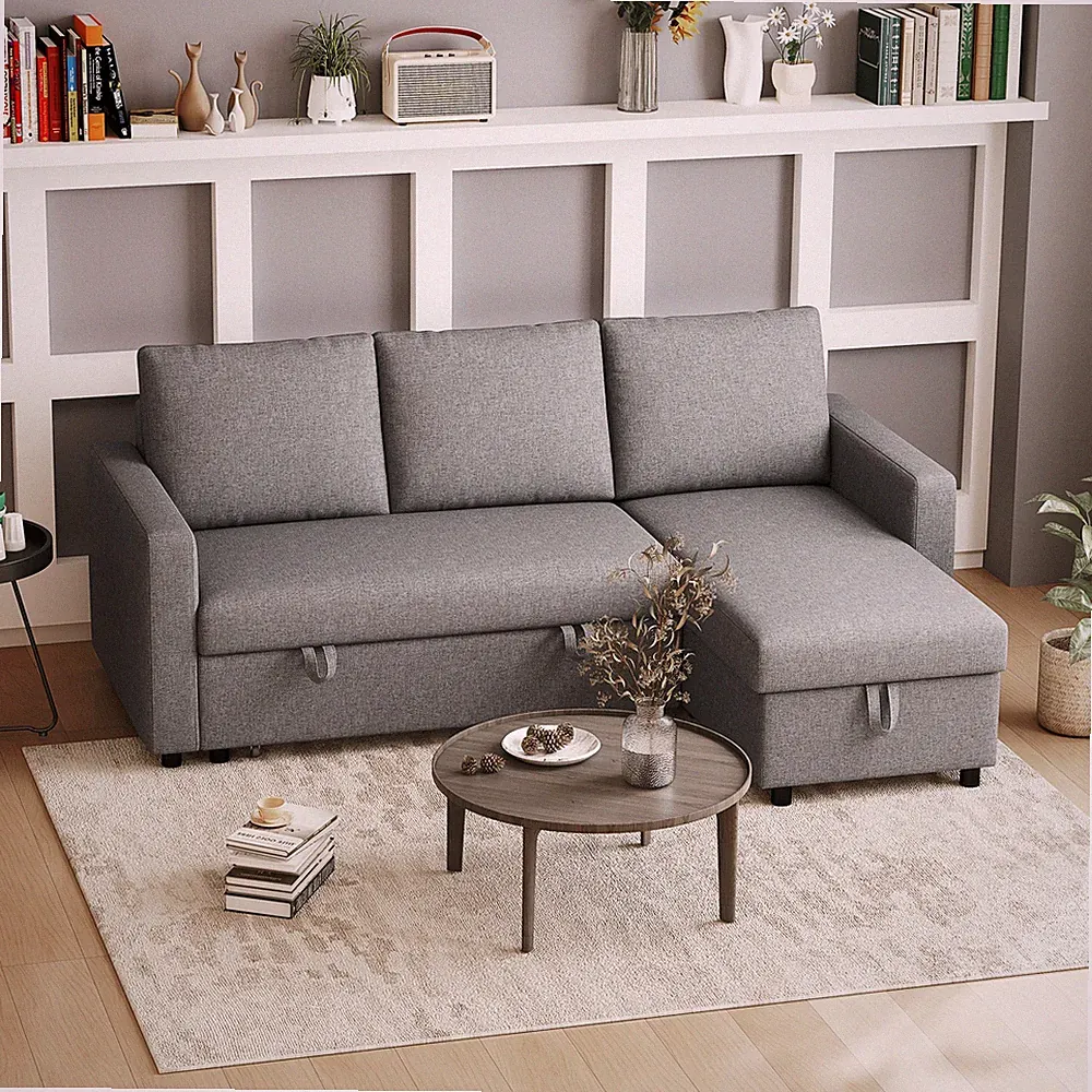HOMCOM Ecksofa mit Schlaffunktion Stauraum Schlafsofa mit Chaiselongue L-Form