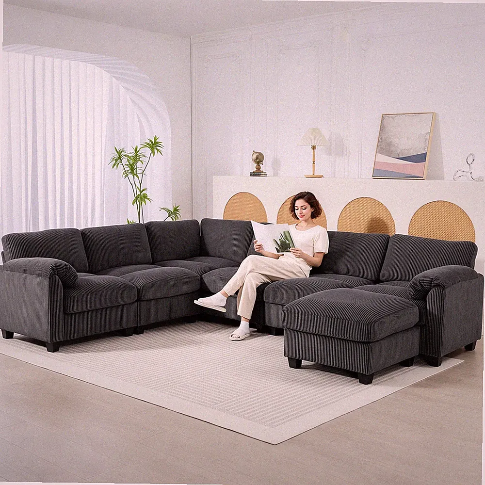 HOMCOM Ecksofa, U-Form 292x224 cm Sofa mit Federpolsterung gepolsterte Armlehnen