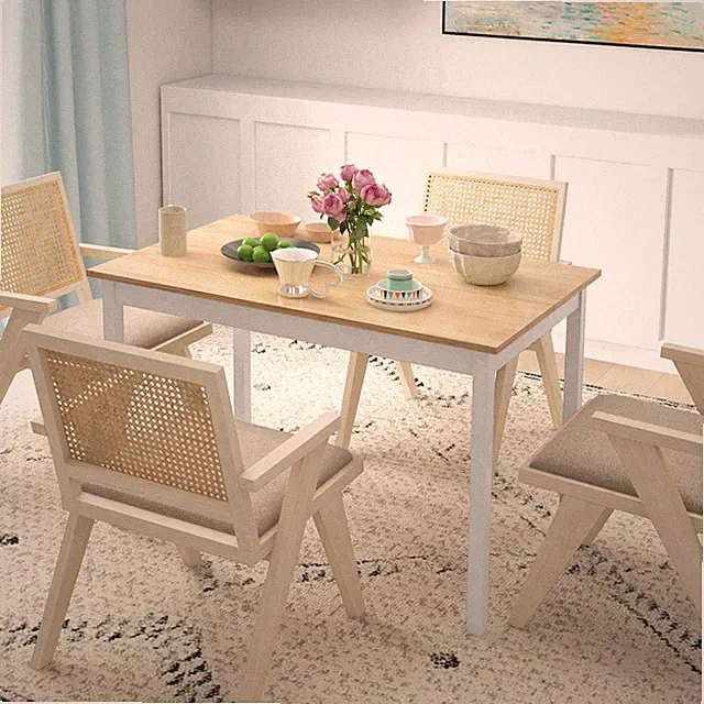 HOMCOM Esstisch, 120 x 75 cm Küchentisch mit Landhaus-Stil für 4 Personen, Natur