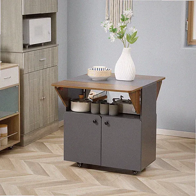 HOMCOM Esstisch Klapptisch mit Rollen Küchentisch Stauraum Hellgrau+Dunkelbraun