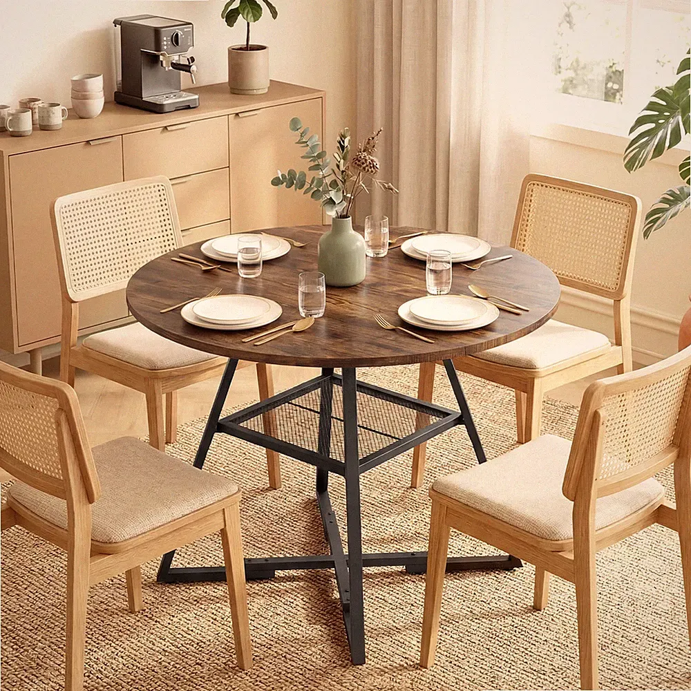 HOMCOM Esstisch, Ø100 cm Runder Küchentisch für 4 Personen mit Ablage, Holzoptik