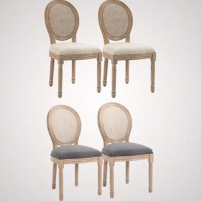 HOMCOM Esszimmerstühle 2er Set Küchenstuhl mit Rattan-Rückenlehne, Leinenoptik