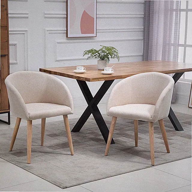 HOMCOM Esszimmerstühle 2er Set Küchenstuhl mit Rückenlehne, Leinen-Optik, Beige