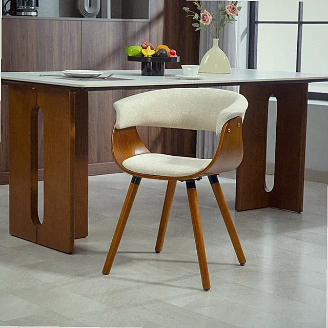HOMCOM Esszimmerstuhl Küchenstuhl mit Rückenlehne, Leinenoptik, Holzbeine Beige