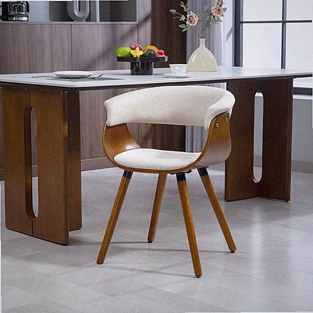 HOMCOM Esszimmerstuhl Küchenstuhl mit Rückenlehne, Leinenoptik, Holzbeine Beige