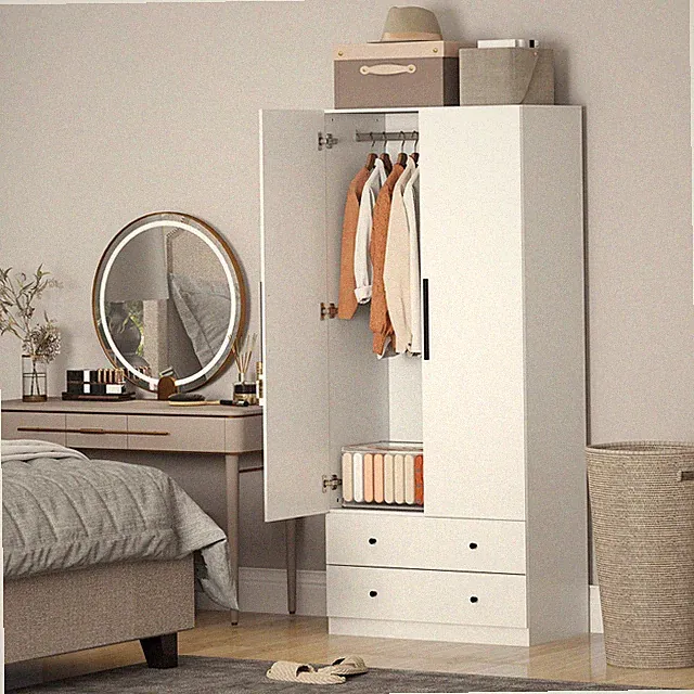 HOMCOM Kleiderschrank Mehrzweckschrank 2-türig mit Kleiderstange, 2 Schubladen