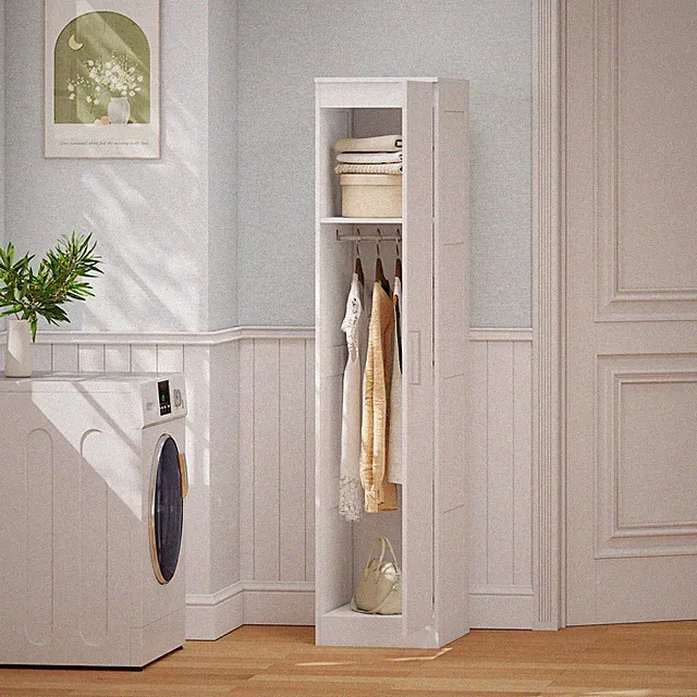 HOMCOM Kleiderschrank Mehrzweckschrank mit Kleiderstange, Regal, Soft-Close-Tür
