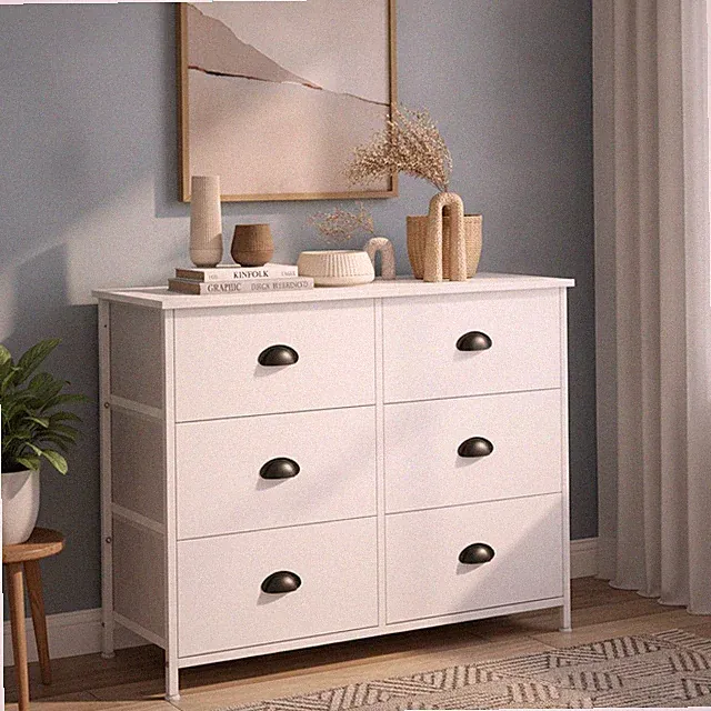 HOMCOM Kommode 6 Schubladen weiß Holz Kleiderschrank Schlafzimmer Flur Aufbewahrungsschrank