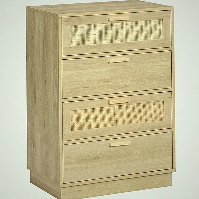 HOMCOM Kommode mit 4 Schubladen, Boho Kommode Aufbewahrungsschrank, natur
