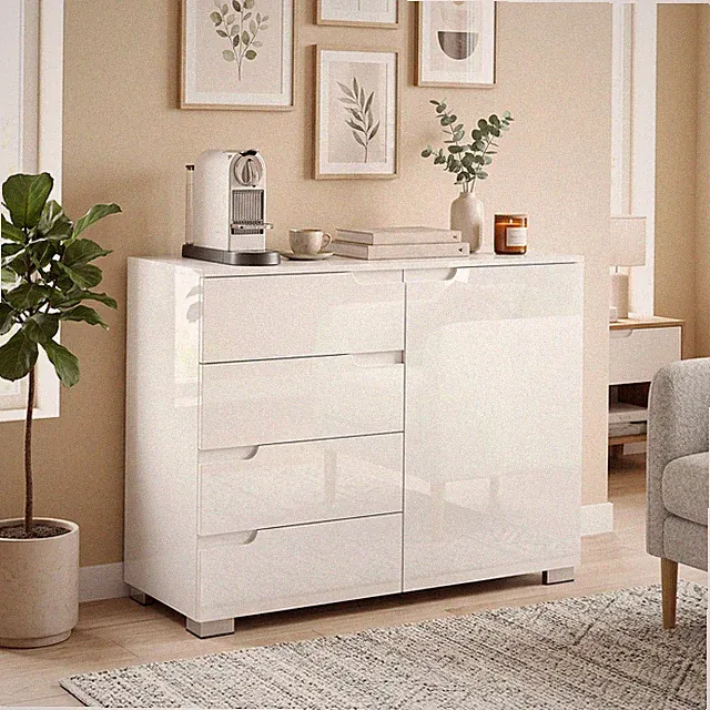 HOMCOM Kommode mit 4 Schubladen Sideboard mit 1 Tür, Verstellbarem Einlegeboden