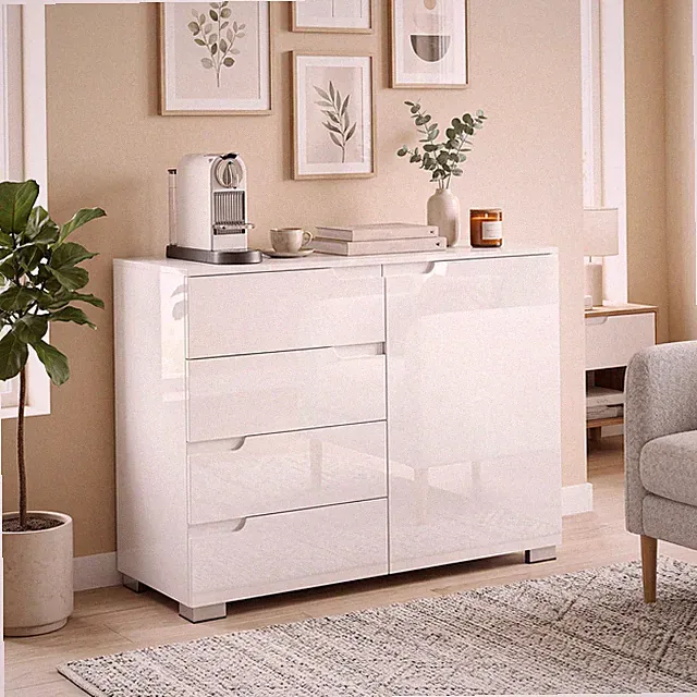 HOMCOM Kommode mit 4 Schubladen Sideboard mit 1 Tür, Verstellbarem Einlegeboden