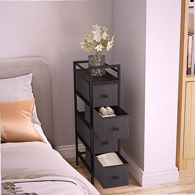 HOMCOM Kommode Schrank mit 4 Schubladen aus Vliesstoff Aufbewahrungsschrank