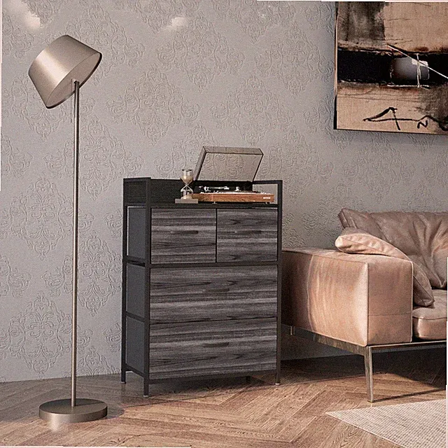 HOMCOM Kommode, Sideboard mit 4 Faltbaren Schubladen aus Stoff, Refurbished