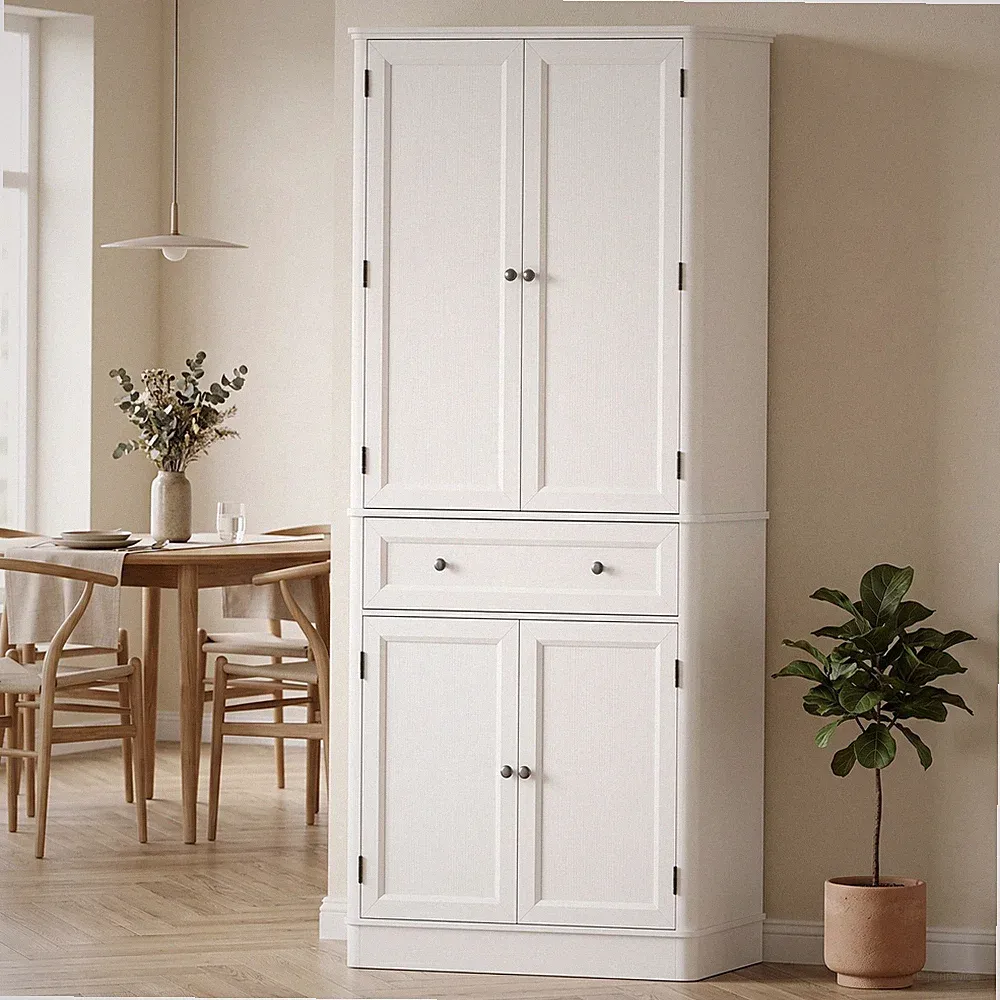 HOMCOM Küchenschrank 186,4 cm Hochschrank mit 4 Türen, Schublade für Küche Weiß