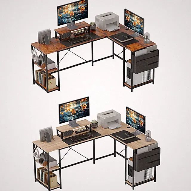 HOMCOM L-förmiger Schreibtisch 168 x 120 cm Eckschreibtisch mit Ablagefächern