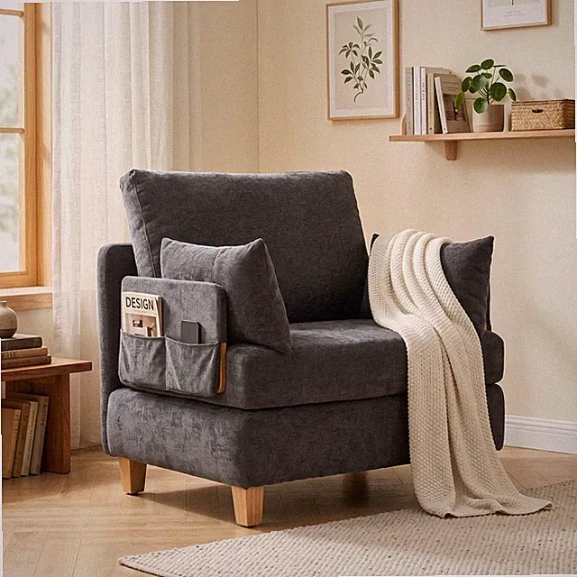 HOMCOM Schlafsessel 2-in-1 mit Bettfunktion Schlafsofa mit 2 Kissen Seitentasche