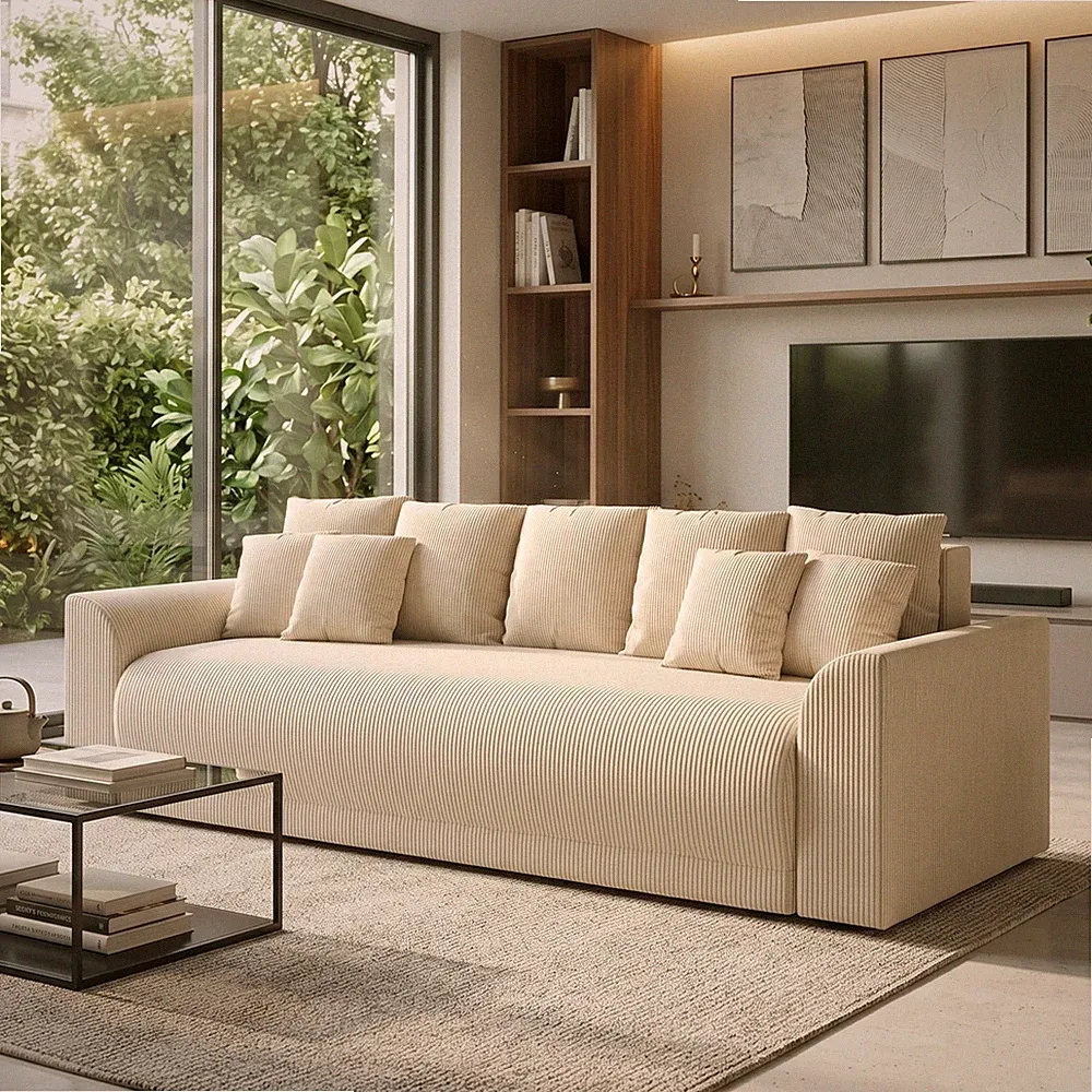 HOMCOM Schlafsofa 190x150cm 3-Sitzer Sofa mit Schlaffunktion, Stauraum, Kissen