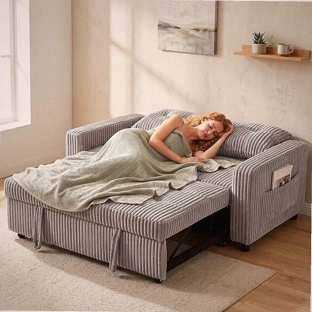 HOMCOM Schlafsofa, 2-Sitzer Sofa 157x190cm mit Verstellbare Rückenlehne Hellgrau