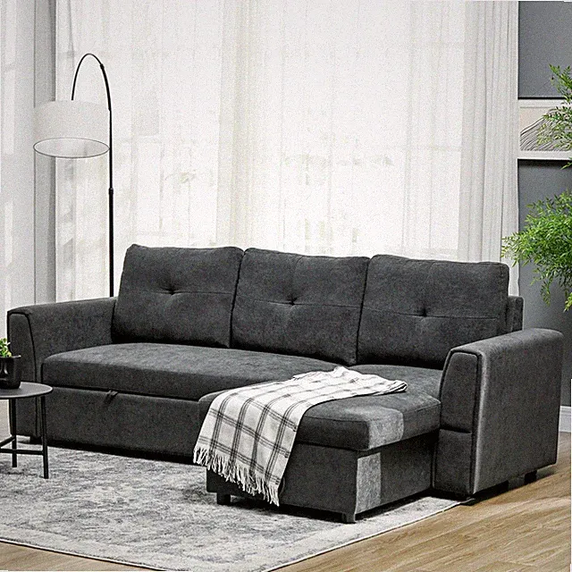 HOMCOM Schlafsofa Ecksofa mit Bettfunktion 3er Couch mit Stauraum Dunkelgrau