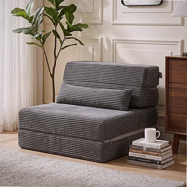 HOMCOM Schlafsofa Faltbarer Schlafsessel mit Kissen Cord-Optik Dunkelgrau