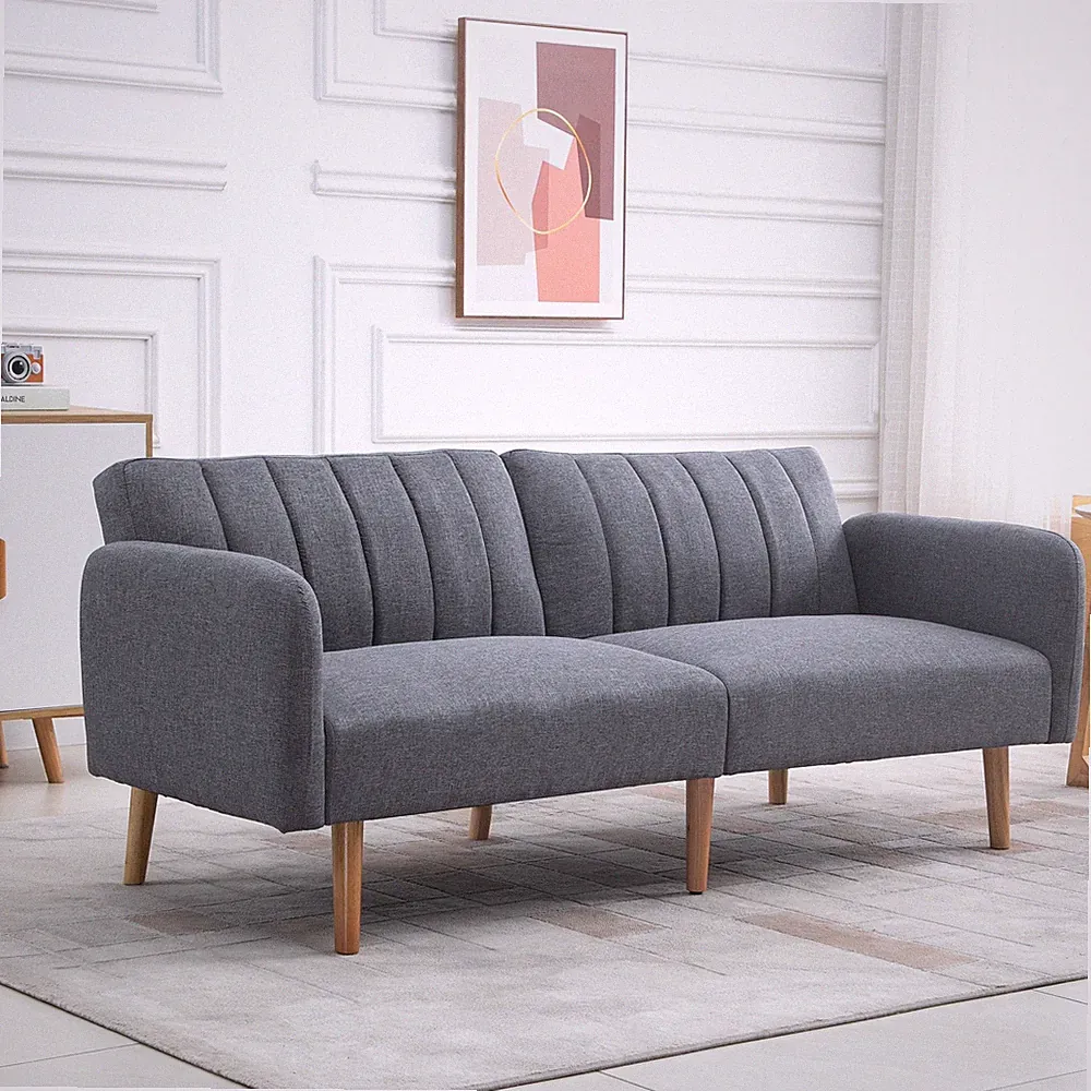HOMCOM Schlafsofa Klappsofa 2-Sitzer Stoffsofa Sofa mit Schlaffunktion Grau