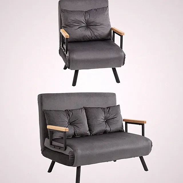 HOMCOM Schlafsofa Relaxsessel mit Bettfunktion Gästebett mit Samtoptik