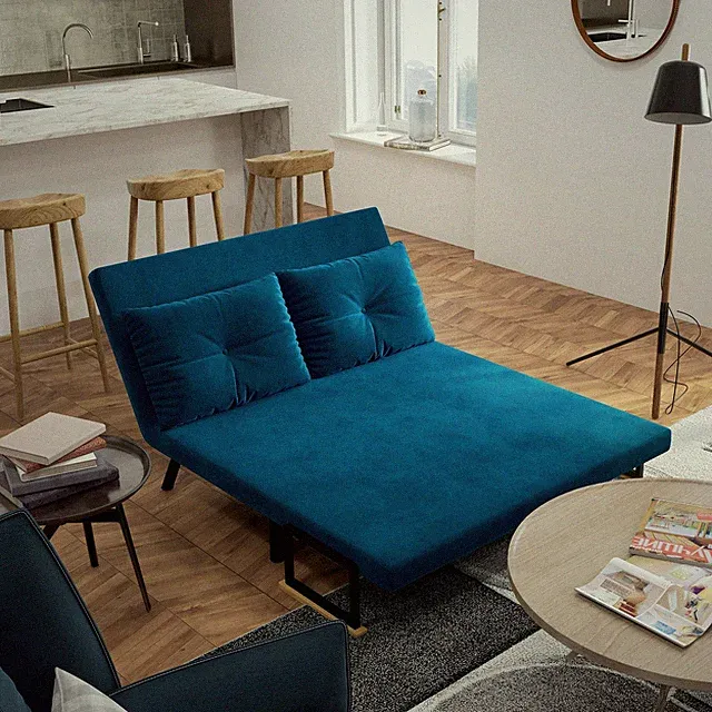 HOMCOM Schlafsofa, Zweisitzer mit Bettfunktion, Schlafcouch mit Samtoptik Blau
