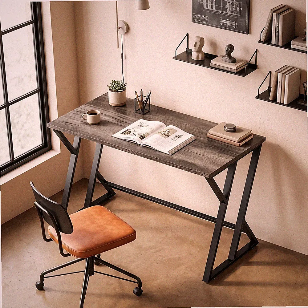 HOMCOM Schreibtisch Computertisch 120x60cm Bürotisch mit Z-förmigem Metallfuß