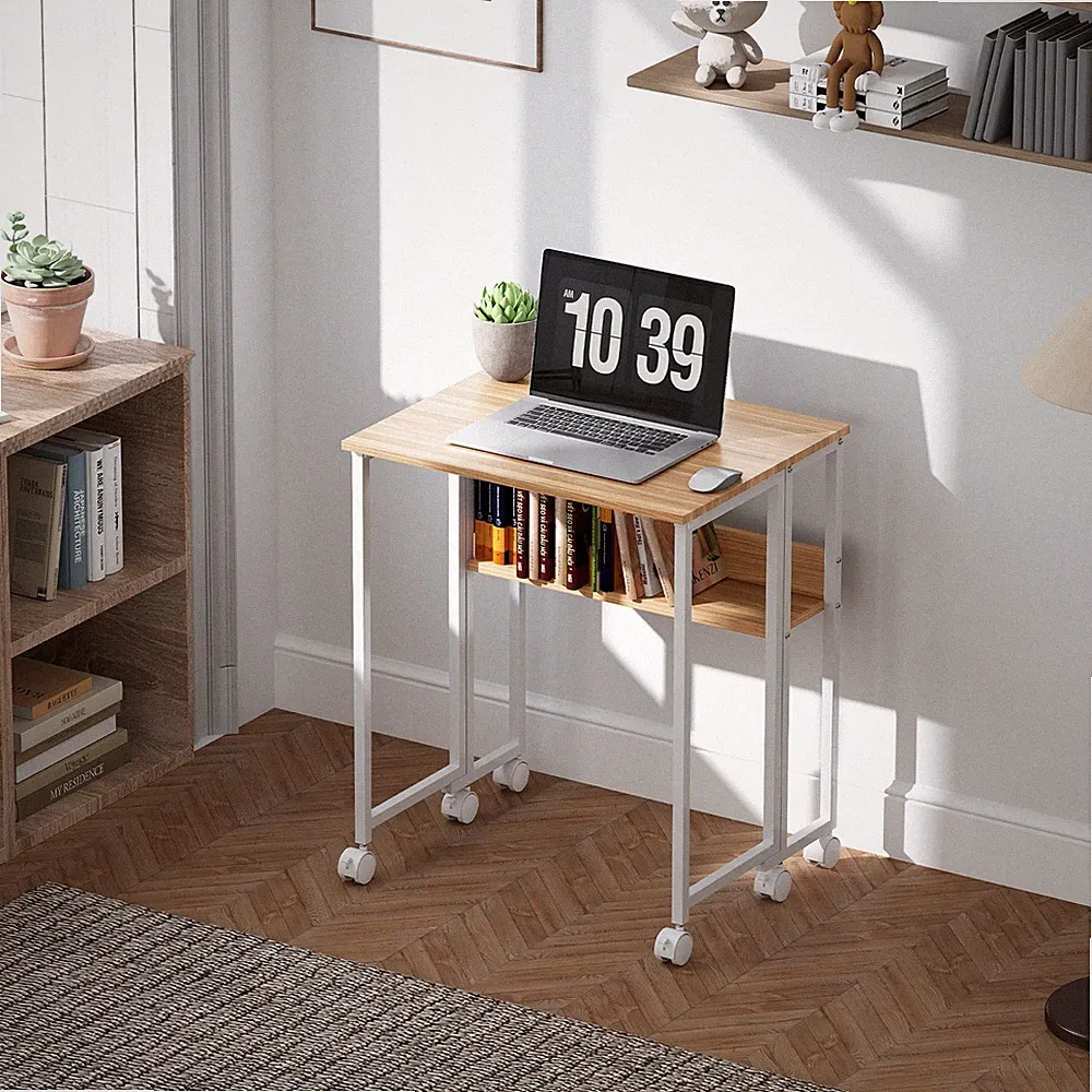 HOMCOM Schreibtisch Klappbar Kleiner 63 cm Klappschreibtisch mit Rollen Natur