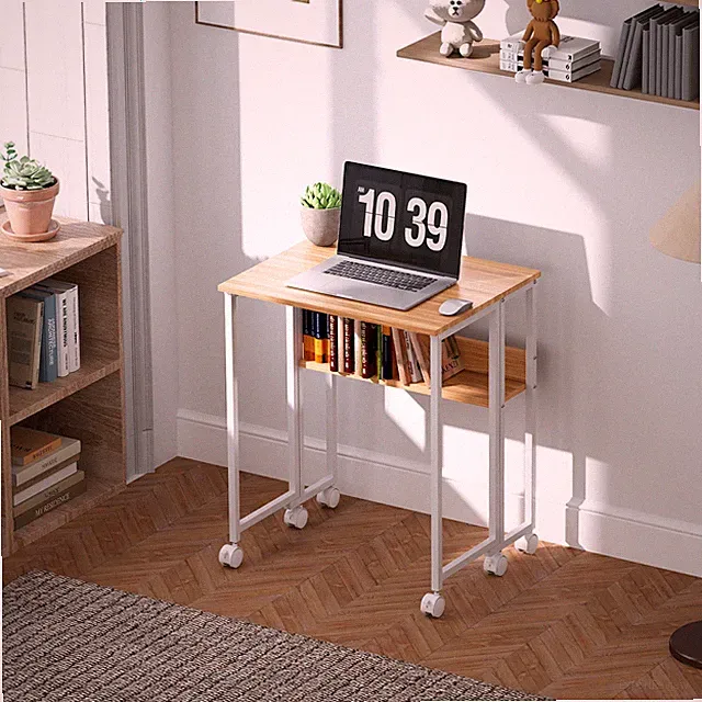 HOMCOM Schreibtisch Klappbar Kleiner 63 cm Klappschreibtisch mit Rollen Natur