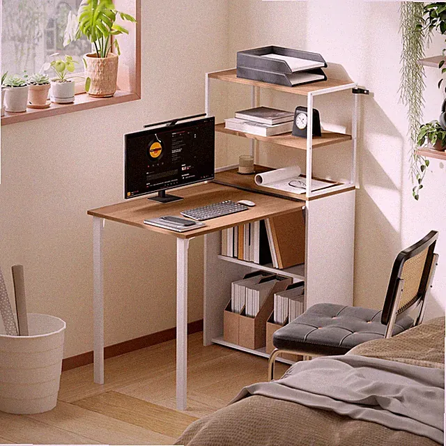 HOMCOM Schreibtisch Klappbar Küchentisch mit 4 Regal Computertisch Naturholz