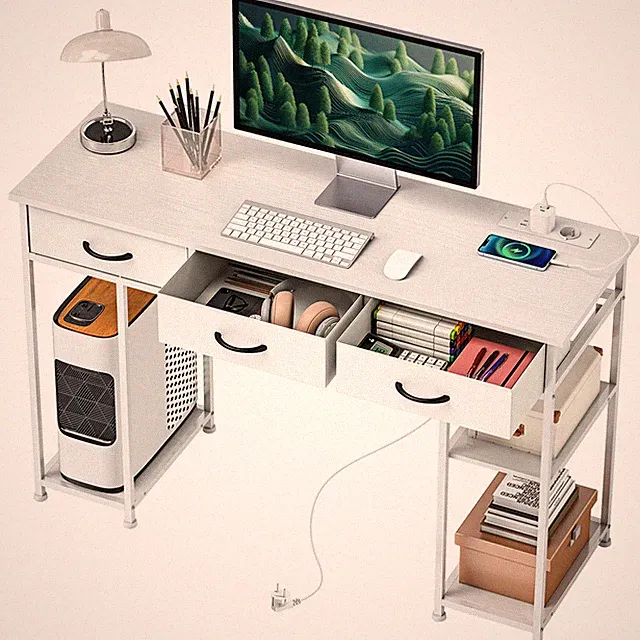 HOMCOM Schreibtisch Küchentisch, 2 USB-Ladeanschlüssen 2 Steckdosen Refurbished