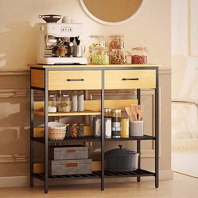HOMCOM Sideboard, Kommode mit 2 Schubladen, 3 offenen Regalen Küchenschrank
