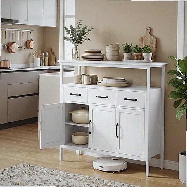 HOMCOM Sideboard Kommode mit Schubladen 3 Türen und offenem Regal Weiß
