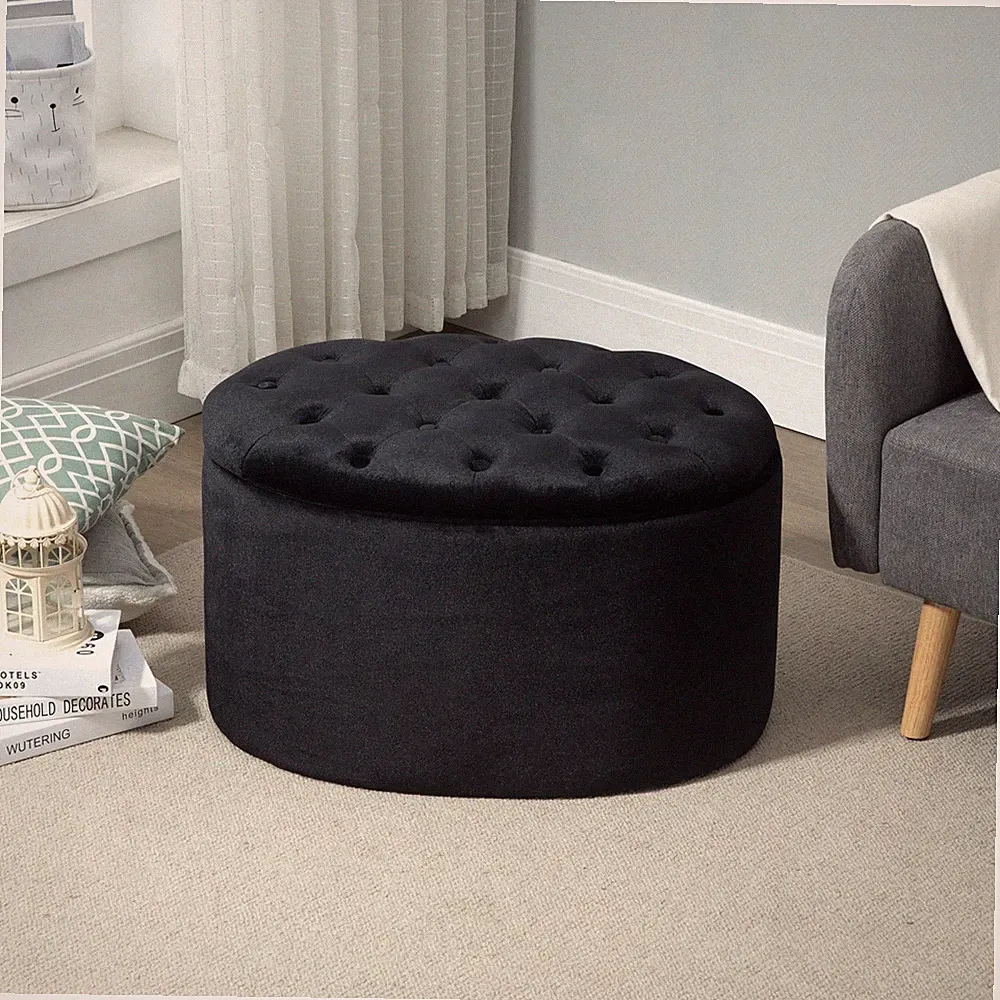 HOMCOM Sitzbank Polsterbank mit Stauraum Ovale Form Polyester Schwarz
