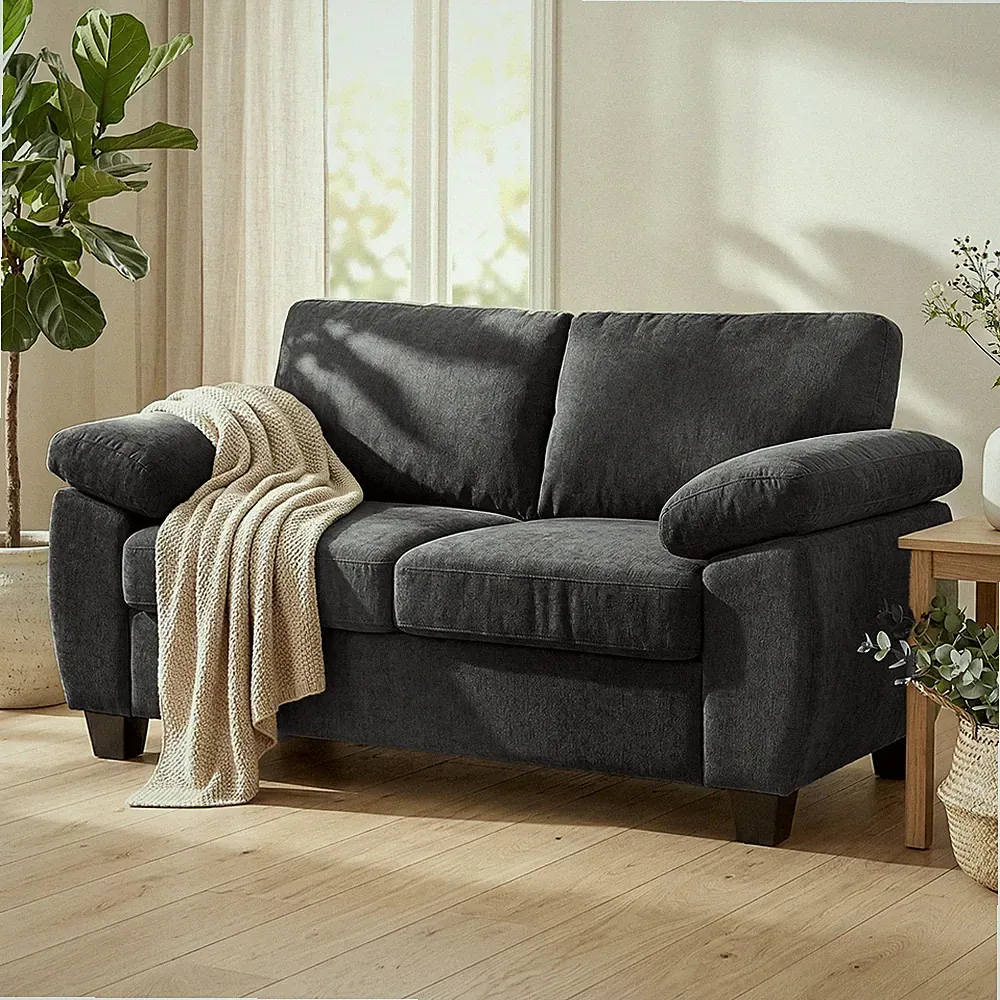 HOMCOM Sofa 2 Sitzer 156 cm Chenille Couch mit breiten gepolsterten Armlehnen
