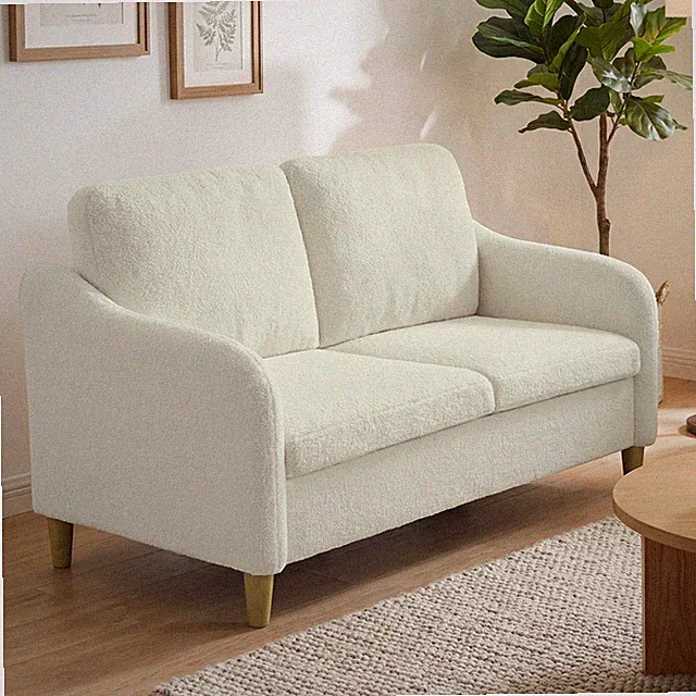HOMCOM Sofa 2 Sitzer kleine 137 cm Couch mit Sherpa-Fleece-Optik Cremeweiß