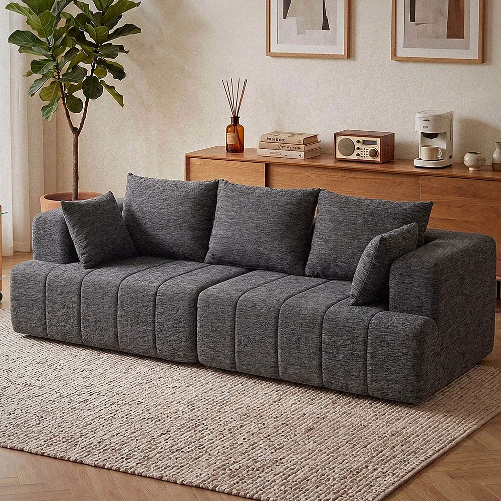 HOMCOM Sofa 3 Sitzer 194 cm Boneless Sofa mit Chenille-Optik, 58 cm Tiefe Sitze